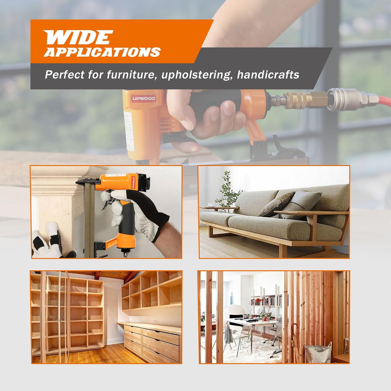 7116 Pneumatic 22 Gauge Stapler 3/8-Inch Crown 1/4-Inch to 5/8-Inch Length, Air-Powered Upholstery Stapler for Carpentry, Woodworking and DIY Projects