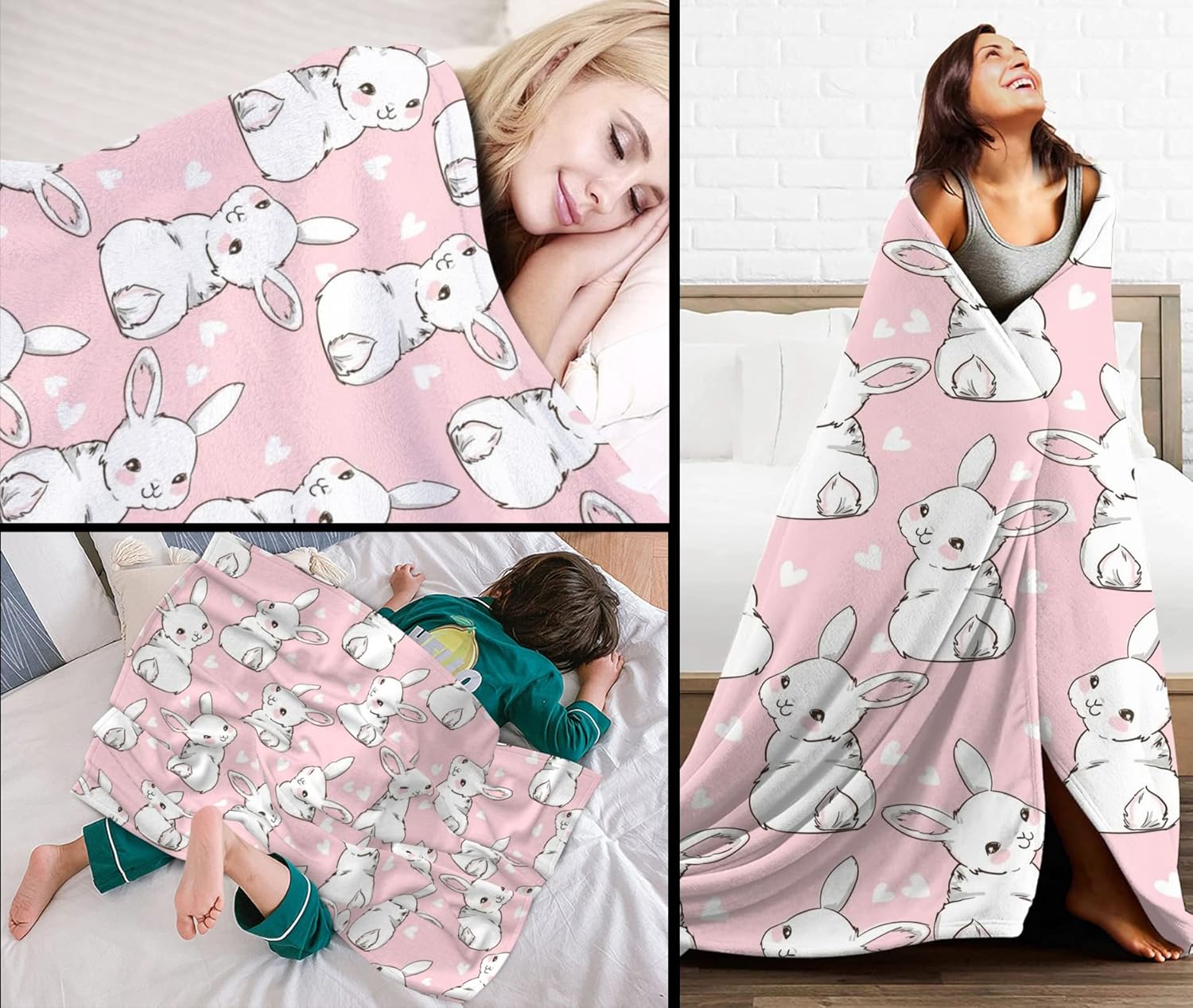 Bunny Blanket for Girls Easter Blanket Cartoon Rabbits Flannel Fleece Throw Blanket for Living Room Bedroom Sofa Couch Warm Soft Bed for Kids Adults 40"x50" - Image 2