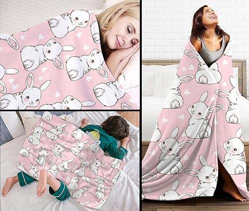 Miniatura 3 de Manta de conejo de Pascua, manta de franela de vellón para sala de estar, dormitorio, sofá, manta de cama cálida y suave para niñas, niños y