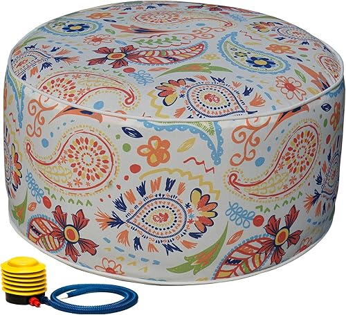 Kozyard Puf para exteriores, taburete inflable para interiores con bomba de aire de pie, 21 pulgadas de profundidad x 9 pulgadas de alto, reposapiés