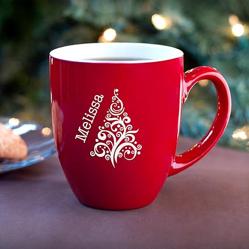 Miniatura 4 de Taza de Navidad personalizada grabada (rojo)  Taza de café de árbol de Navidad con nombre, taza navideña grabada personalizada, regalo único de