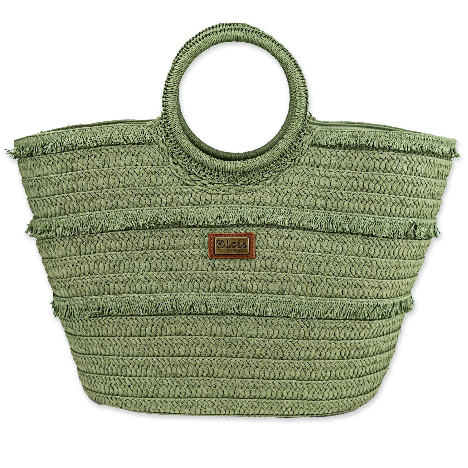 Lois - Bolso Capazo Rafia Mujer Para Playa Ideal Verano. Capazos Mimbre Mujer Estilo Rústico Elegante y Ligero