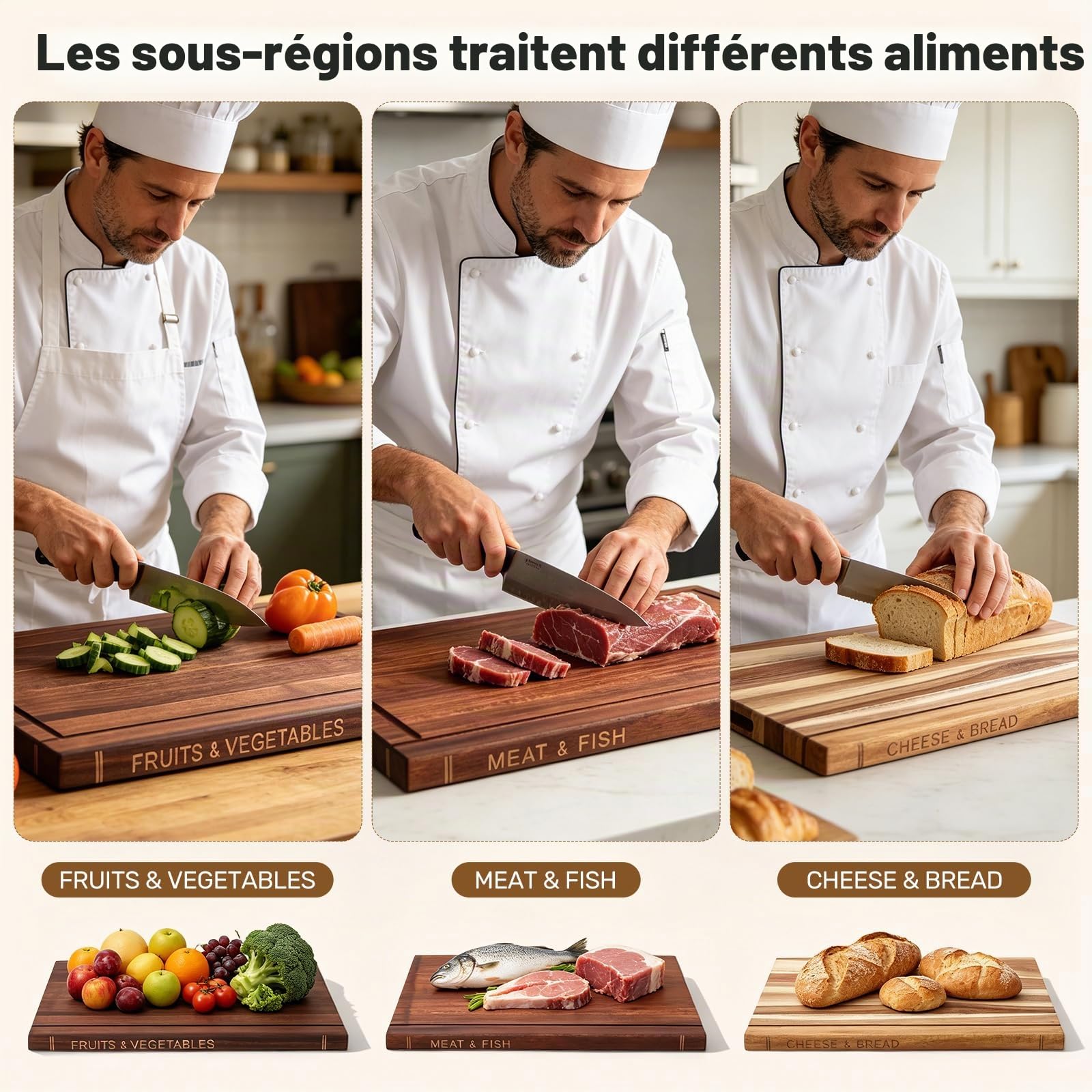 Ensemble Planches à Découper Façon Livre, 4pcs Planche Cuisine avec support | Planche à Découper en Bois avec Rigole à Jus Cutting Board Book Set pour Préparation Repas, aux Fruits et Viande