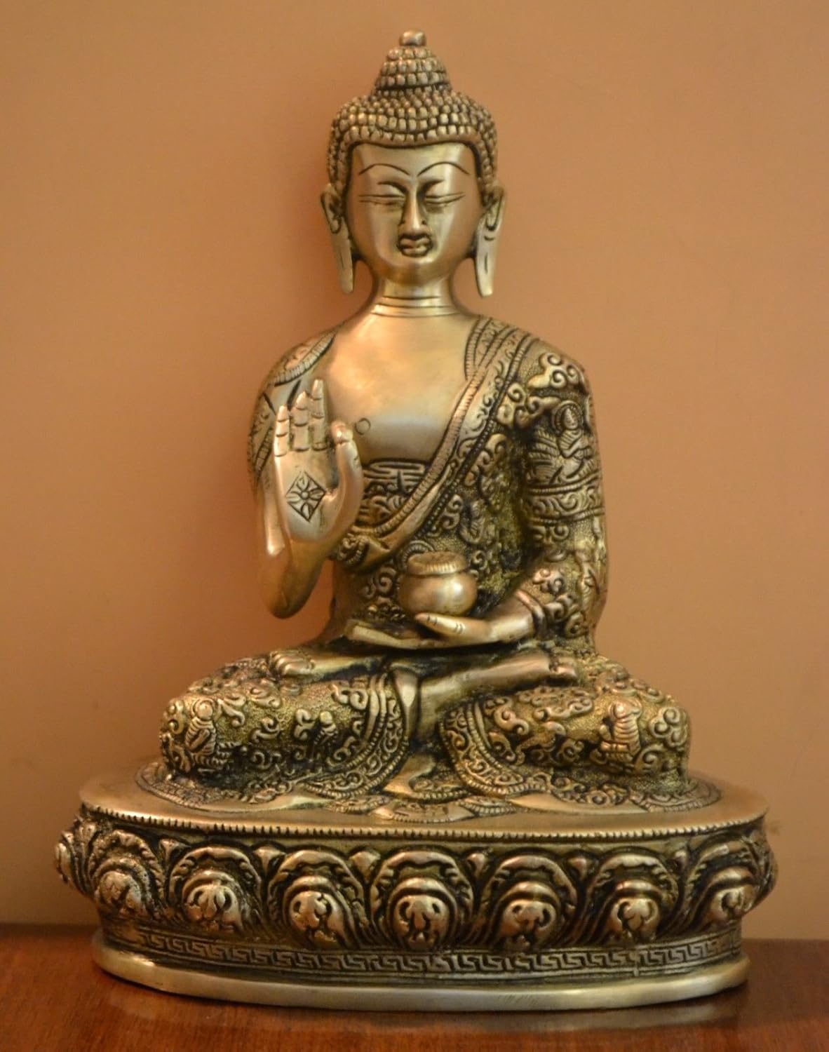 CraftVatika Beautiful Handmade Buddha Statue in Blessing Posture Abhaya Mudra- Brass Metal Tibetan Buddhist Shakyamuni Figurine- Old Vintage Style Chinese Feng Shui Good Luck Home Decor : Home & Kitchen