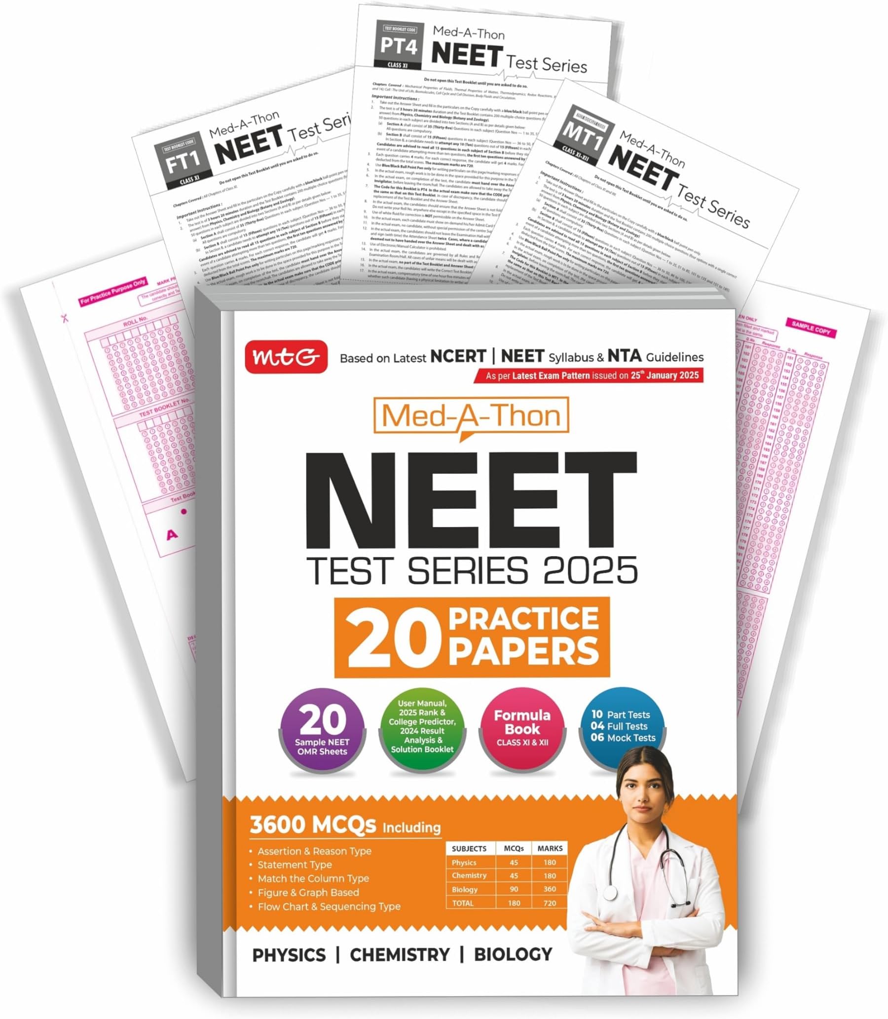 MTG Med-A-Thon NEET Test Series For 2025 Exam | 20 Practice Papers With Solution Booklet | 3600 Probable MCQs & OMR Sheet for Practice (Based on Latest NEET Syllabus & NTA Guidelines)