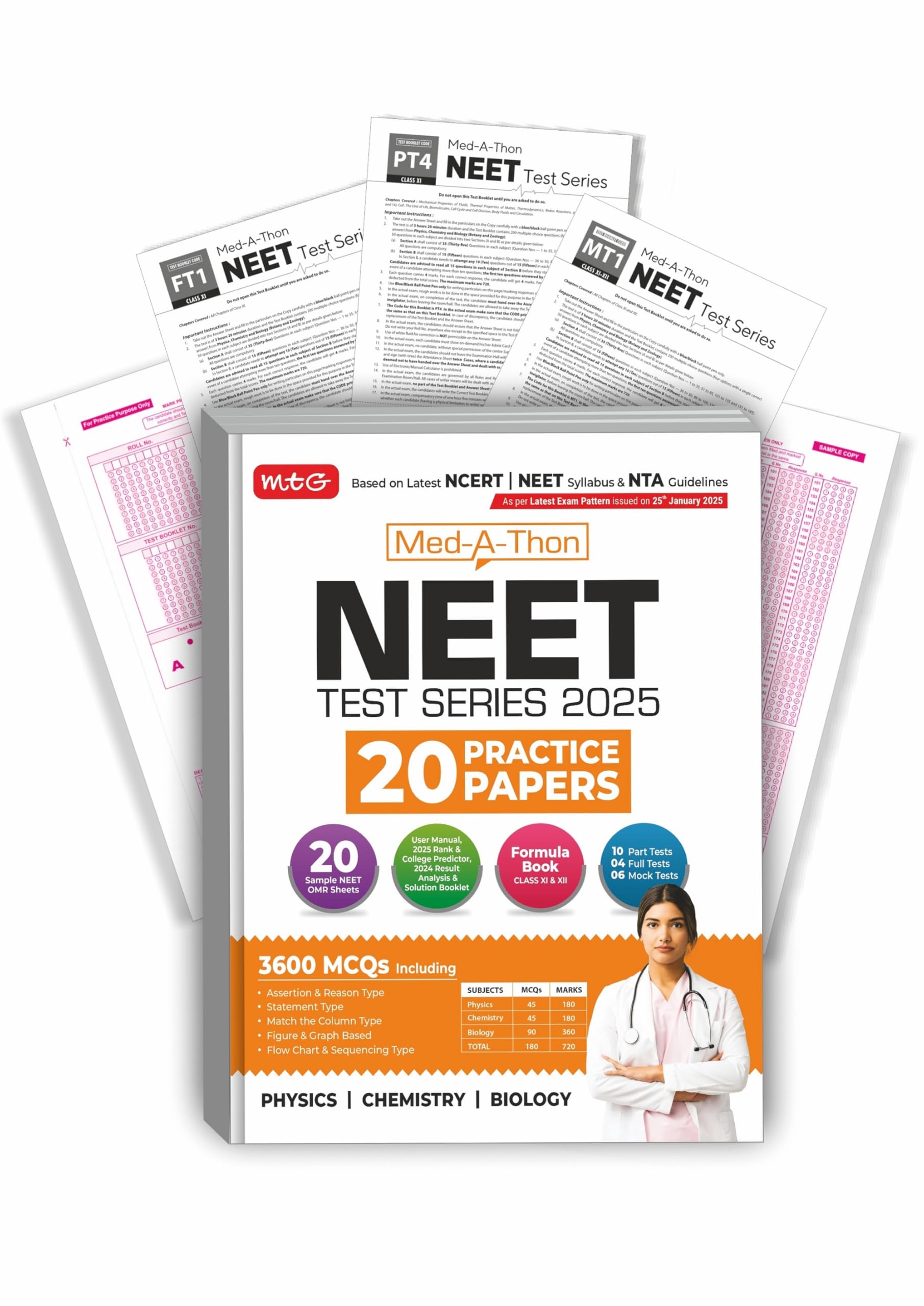 MTG Med-A-Thon NEET Test Series For 2025 Exam | 20 Practice Papers With Solution Booklet | 3600 Probable MCQs & OMR Sheet for Practice (Based on Latest NEET Syllabus & NTA Guidelines) Paperback – 2 January 2025