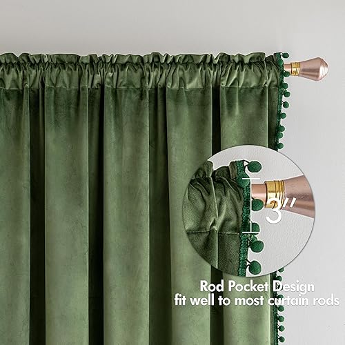 Miniatura 4 de MIULEE - Cortinas de terciopelo con pompón verde oliva para dormitoriosala de estar, cortinas opacas de 84" de largo, con aislamiento térmico,