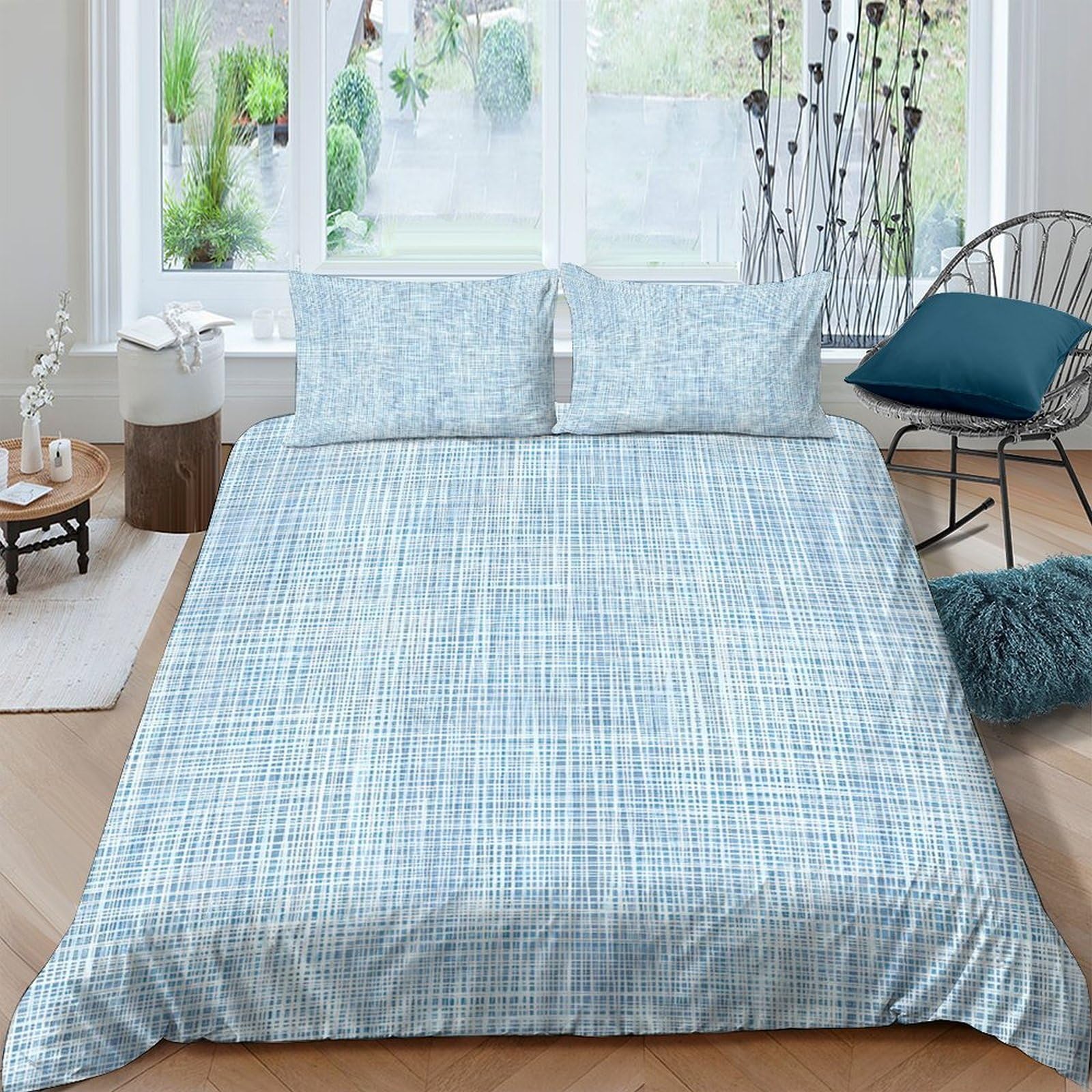 Ctjqhvkz Style-8 3D Printed Blue Plaid Fitted Sheet Microfiber Soft Breathable Grid Mattress Cover For Bedroom Guest Room Decor Single（135X200cm）