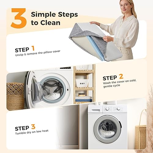 Miniatura 7 de NEWBULIG Almohada de cuña, almohada de espuma viscoelástica para aliviar el reflujo ácido y la acidez estomacal, recuperación poscirugía,