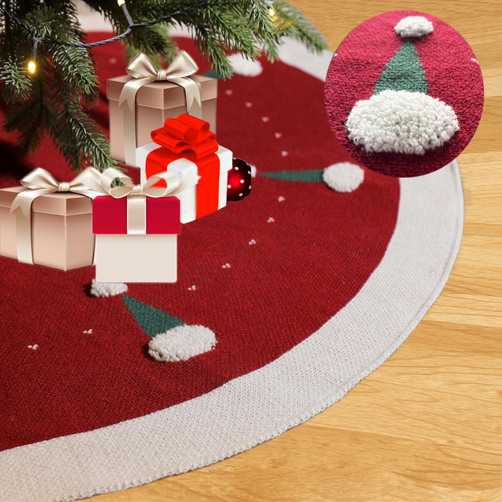 Christmas Tree Skirt, 48 Inches Tree Mat, Red Xmas Tree Skirt for Christmas Home Holiday Party Decorations Wine Red