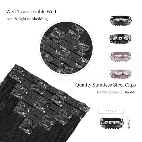 Miniatura 4 de Extensiones de cabello humano ondulado con broches, 4.23 oz, 8 unidades, extensiones de cabello humano ondulado suave con clip, color negro natural
