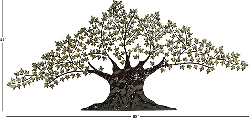 Miniatura 5 de Deco 79 68500 Decor - Escultura para interiores y exteriores con hojas, arte de pared de 93 x 2 x 41 pulgadas, marrón