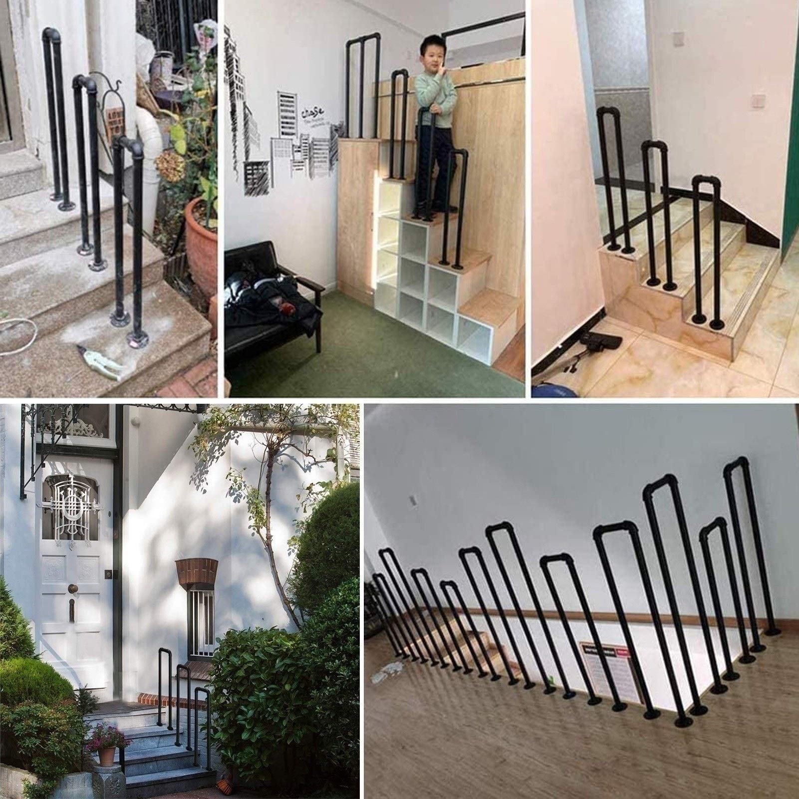 Corrimano per ringhiere per Scale in Ferro battuto, corrimano di Transizione a Forma di U per Scale Interne e gradini Esterni balaustra Nero Opaco, Dimensioni Personalizzabili (Dim