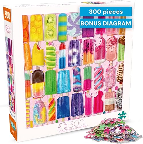 Buffalo Games - Frosty Treats - Lars Stewart - Rompecabezas grande de 300 piezas para adultos - Divertido arte de helado de verano - Tamaño acabado