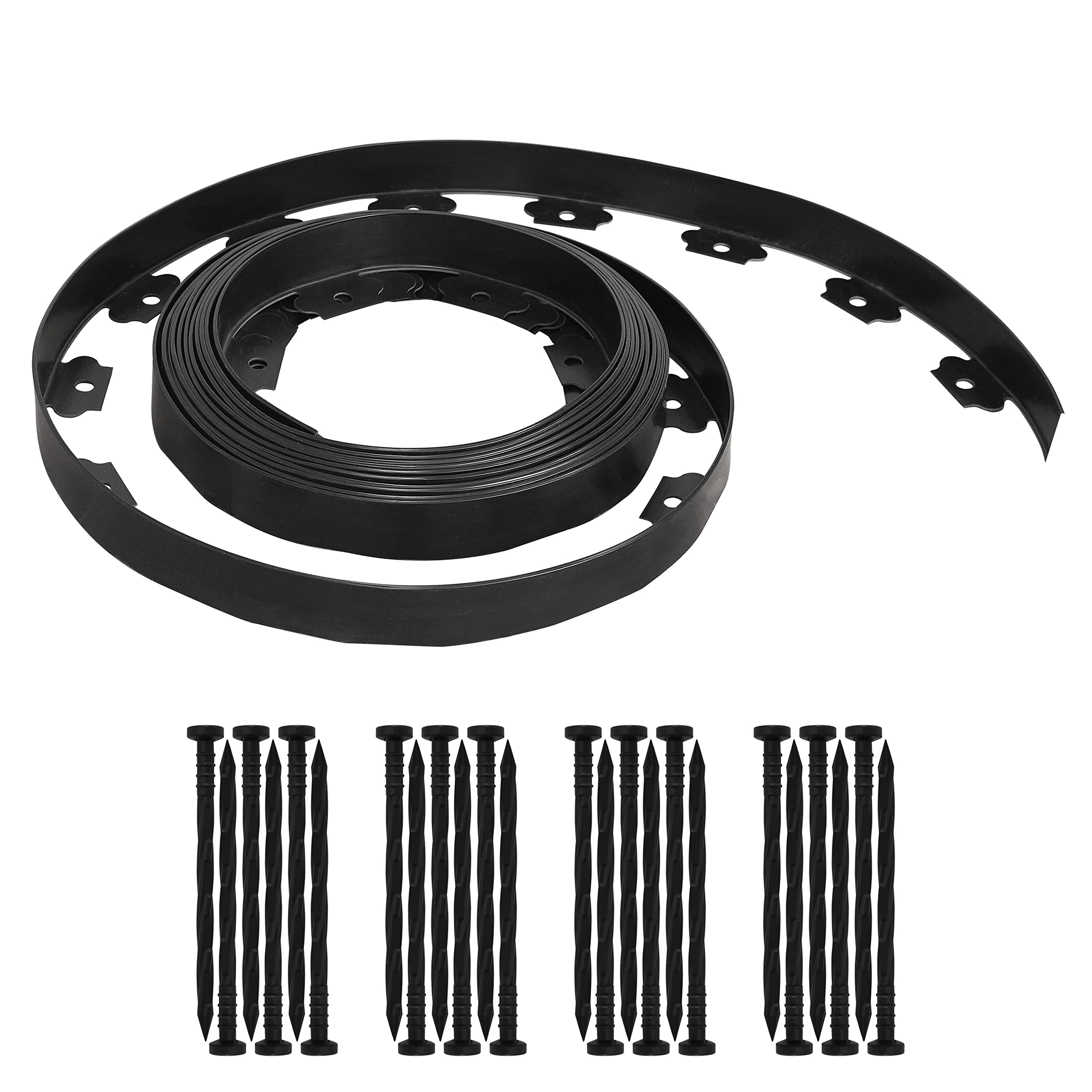 Gardzen 1.5" x 20' Landscape Edging Kit, Garden Edging Coil Comes with 24 Pcs Spikes, No Dig Lawn Border Design