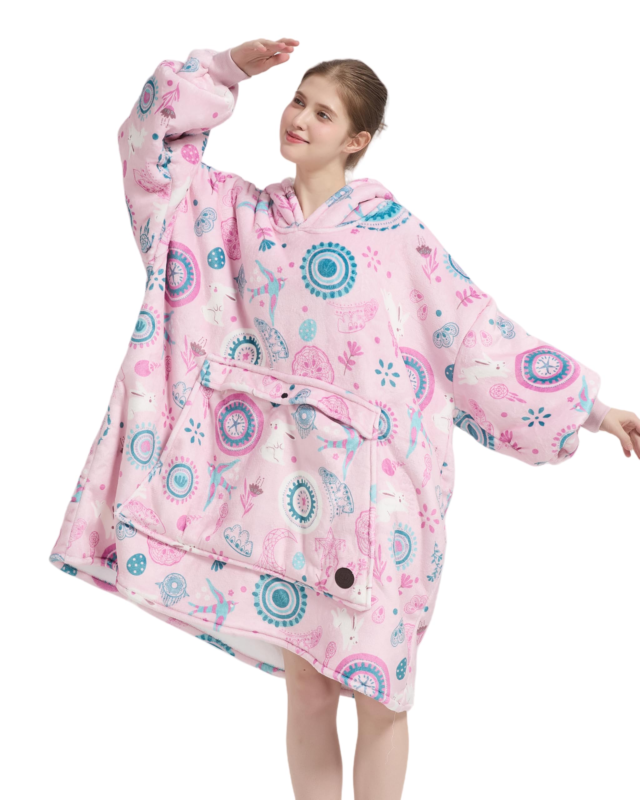 VERTAST Oversized Hoodie Blanket Sweatshirt for Men Women, Sherpa Fleece Wearable Blanket Sweatshirt Warm Home Hoody Gifts for Gamers Sofa Lovers (Purple - Bohemian, Audlt)