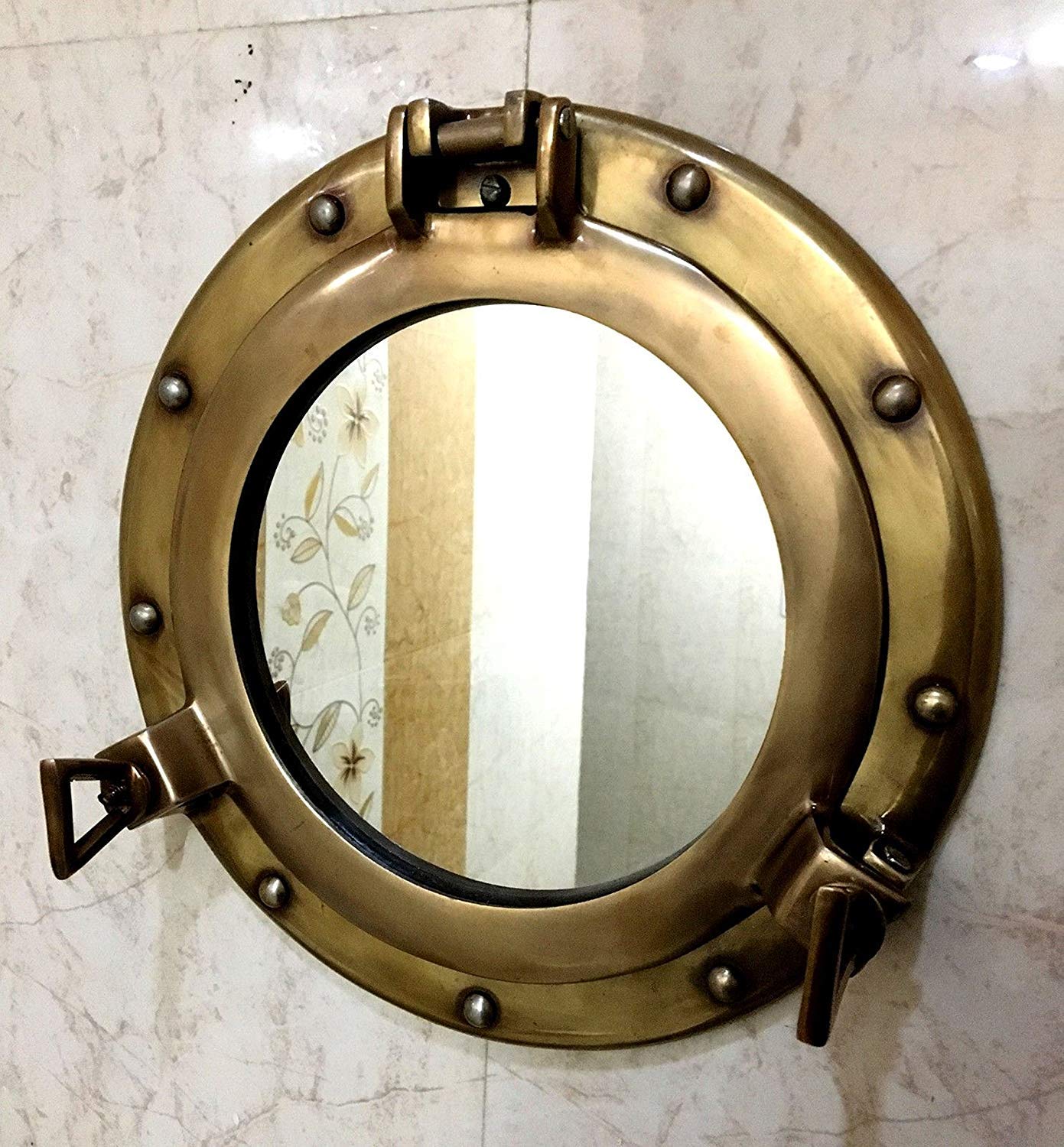 Nautical Decor 11" Mirror Porthole Antique Finish Wall Hanging-image-39
