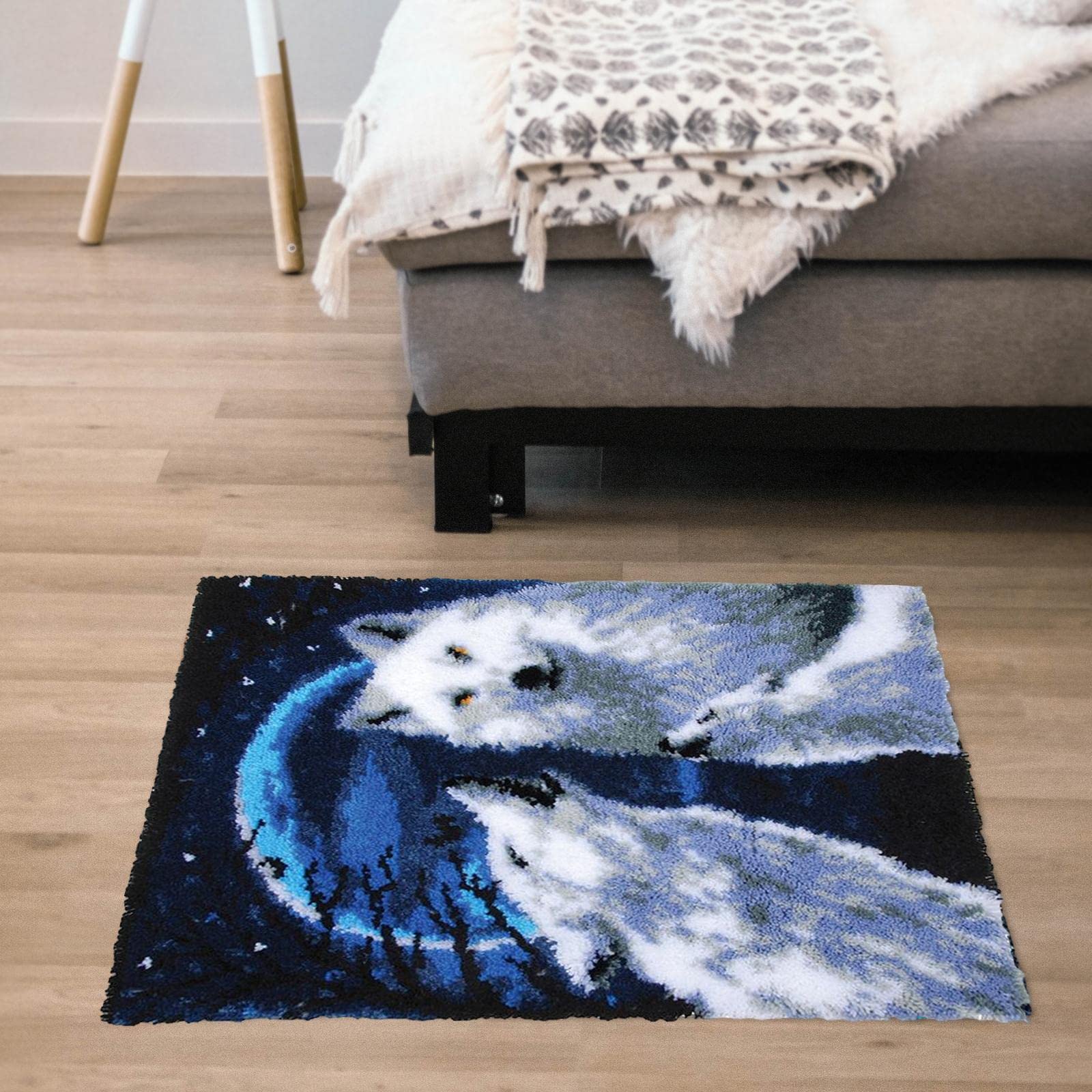 Deevoka Wolves Latch Hook Craft Kit DIY Embroidery Carpet Set for Home Decoration