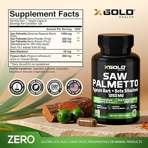 Miniatura 2 de X Gold Health Suplemento de próstata Saw Palmetto para hombres | Corteza de Pygeum | Suplemento beta sitosterol | Fórmula potente 3X | Próstata