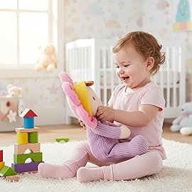 June Garden My First Doll Florie Blossom - 10 Soft Plush Doll - Baby Safe Infant Cuddle Toy - Newborn Purple Corduroy - 0+ Months