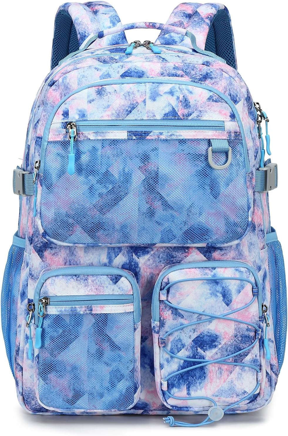 Lohol Multi-Pocket Backpack for Travel College, Heavy Duty Big Bookbag with 15.6 inch Laptop Compartment (Blue Pink Tie-Dye