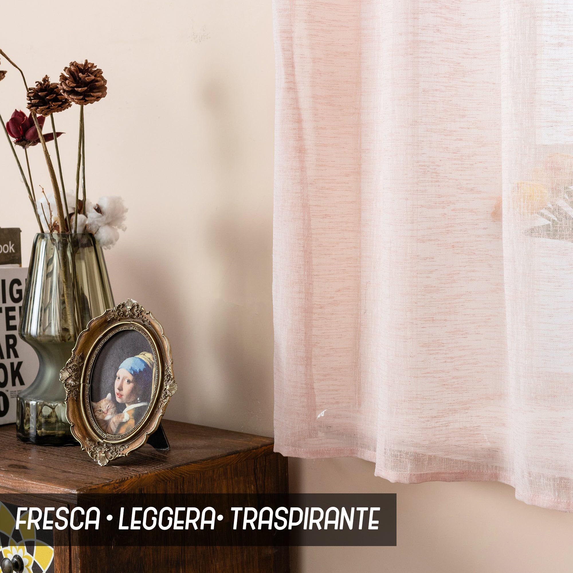 GIRASOLE HOME Coppia Tende Itaca Filtranti in Simil Lino 2 Pannelli con Tasca e Passanti Nascosti (Rosso Pastello, 70x150cm)