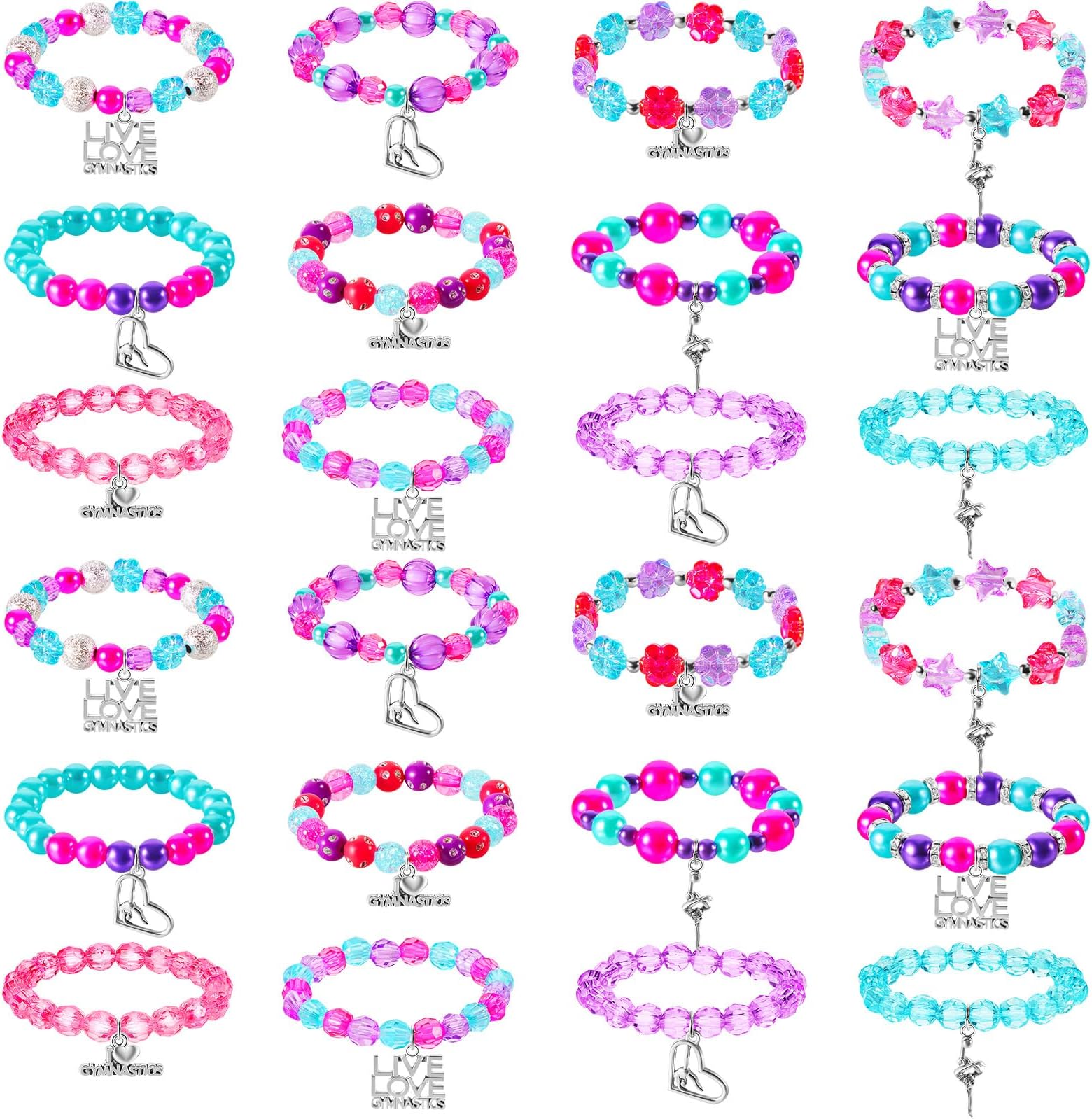 SasylviaGymnastics Bracelets Bulk Gymnastics Gifts Pink Sports Fan Bracelets Jewelry Charm Birthday Party Favors Supplies for Girls Women