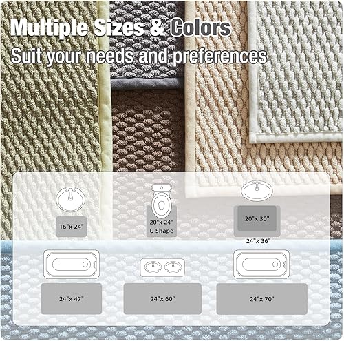 Miniatura 9 de Alfombras de baño antideslizantes, lavables, súper absorbentes, delgadas, para baño, de secado rápido, de pelo bajo, color blanco marfil, 24 x 47