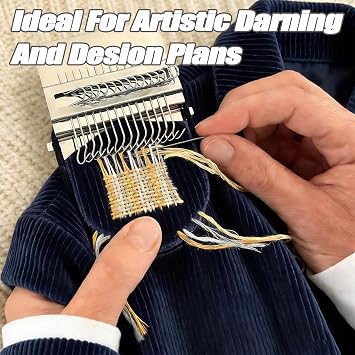 Patchmaker 2.0 Kit, Mini Loom for Beginners, Portable Patch Darning Kit, Patchwork Weaving Tool Set for Quickly Sewing Repair, Sewing (14 Hooks)