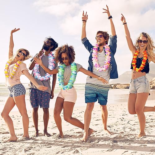 Miniatura 7 de FreshDear 12 unidades de leis hawaianos a granel, leis para fiesta luau, leis hawaianos para adultos, regalos de fiesta en la playa para adultos,