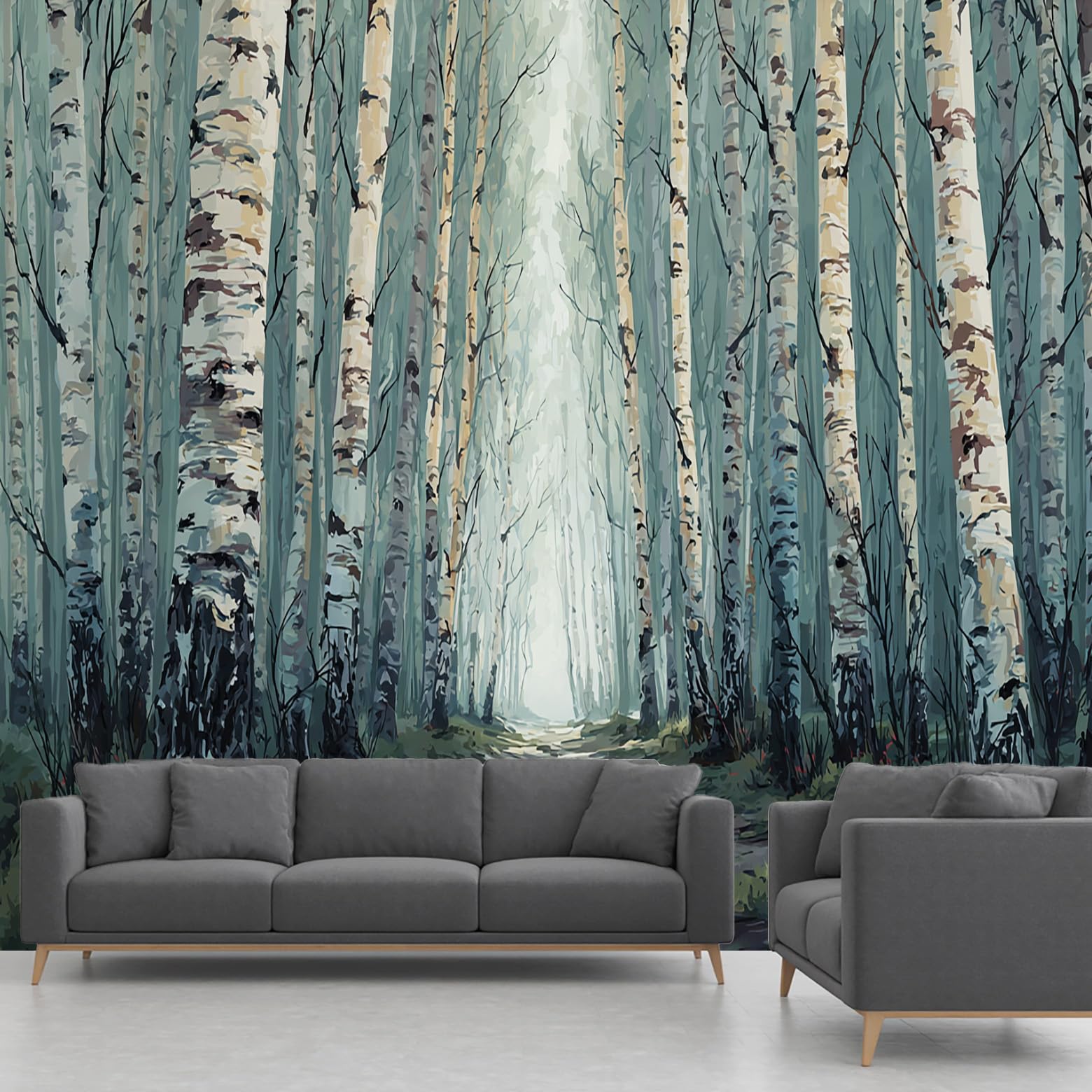 Papier peint bouleau intissé panoramique grand format 250x352