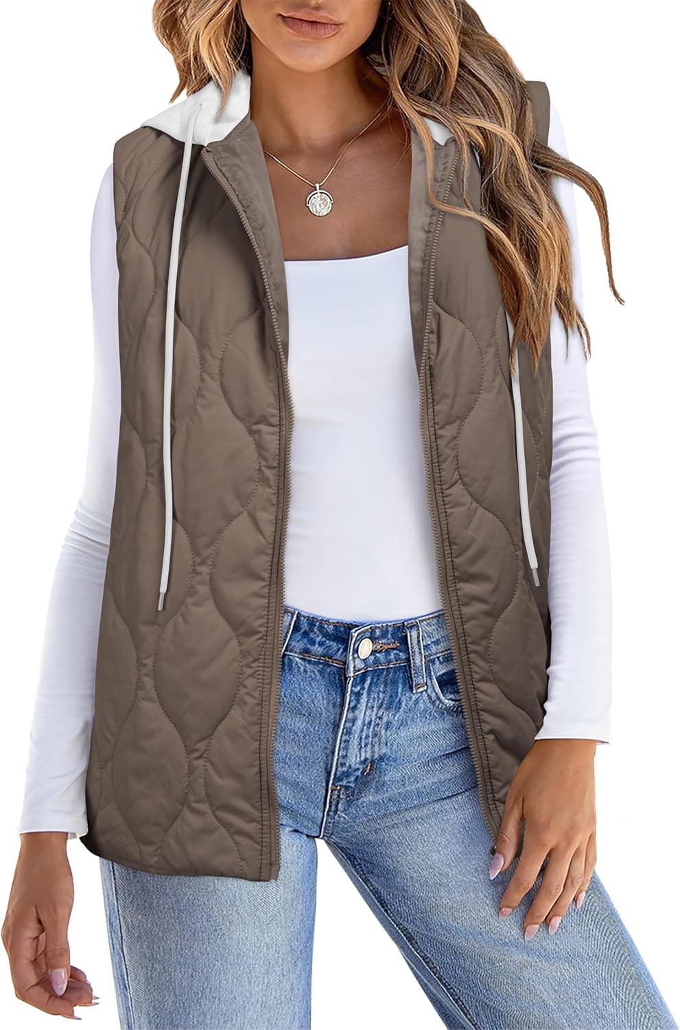 Puffer Vest Women Sleeveless Hooded Lightweight Zip Padded Gilet Quilted Jackets 2024