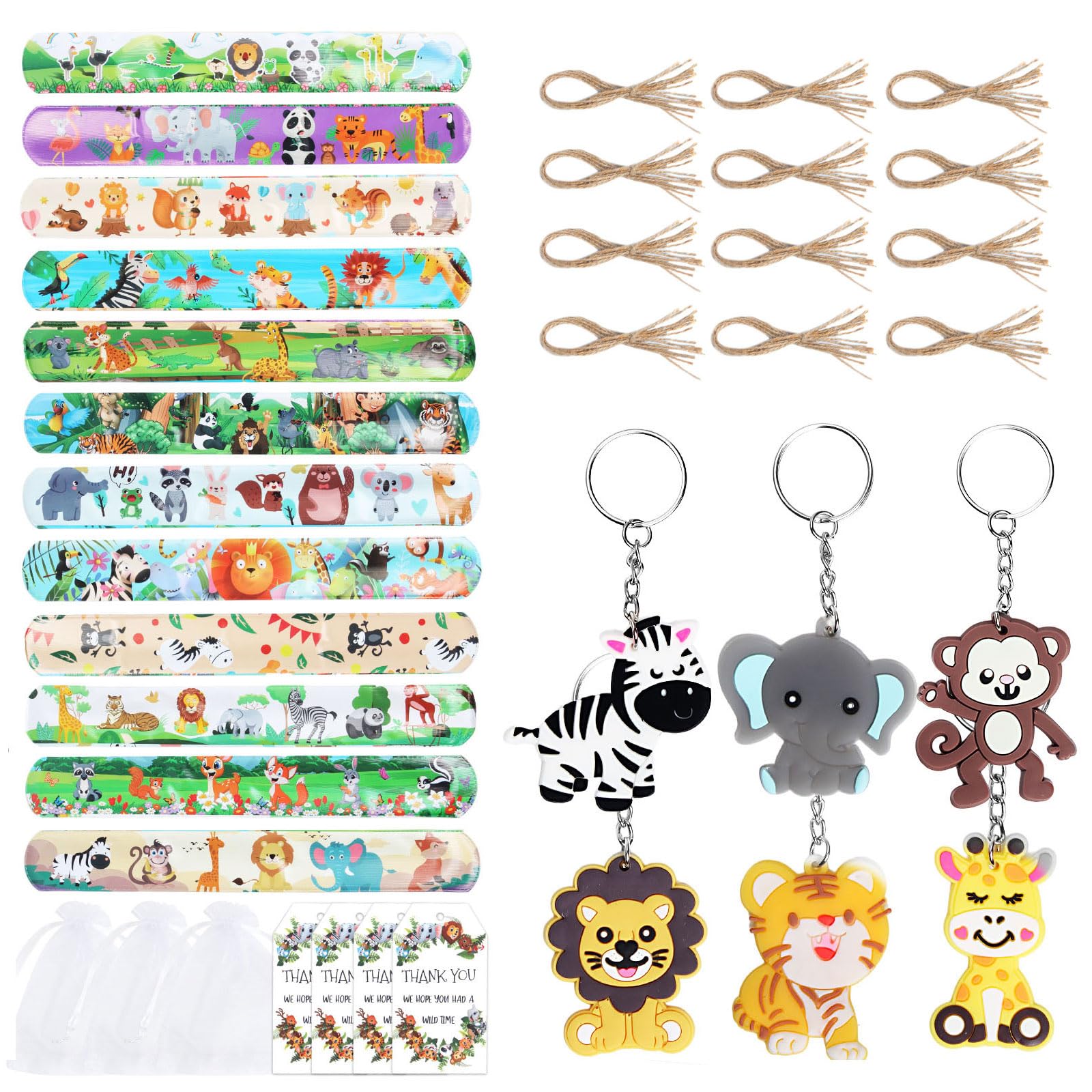 OSNIYAW Of 24 Jungle Animal Keychains Stylish Animal Keychains Wristband Bright Ornament for Jungle Theme Parties Reward Gift Ideas