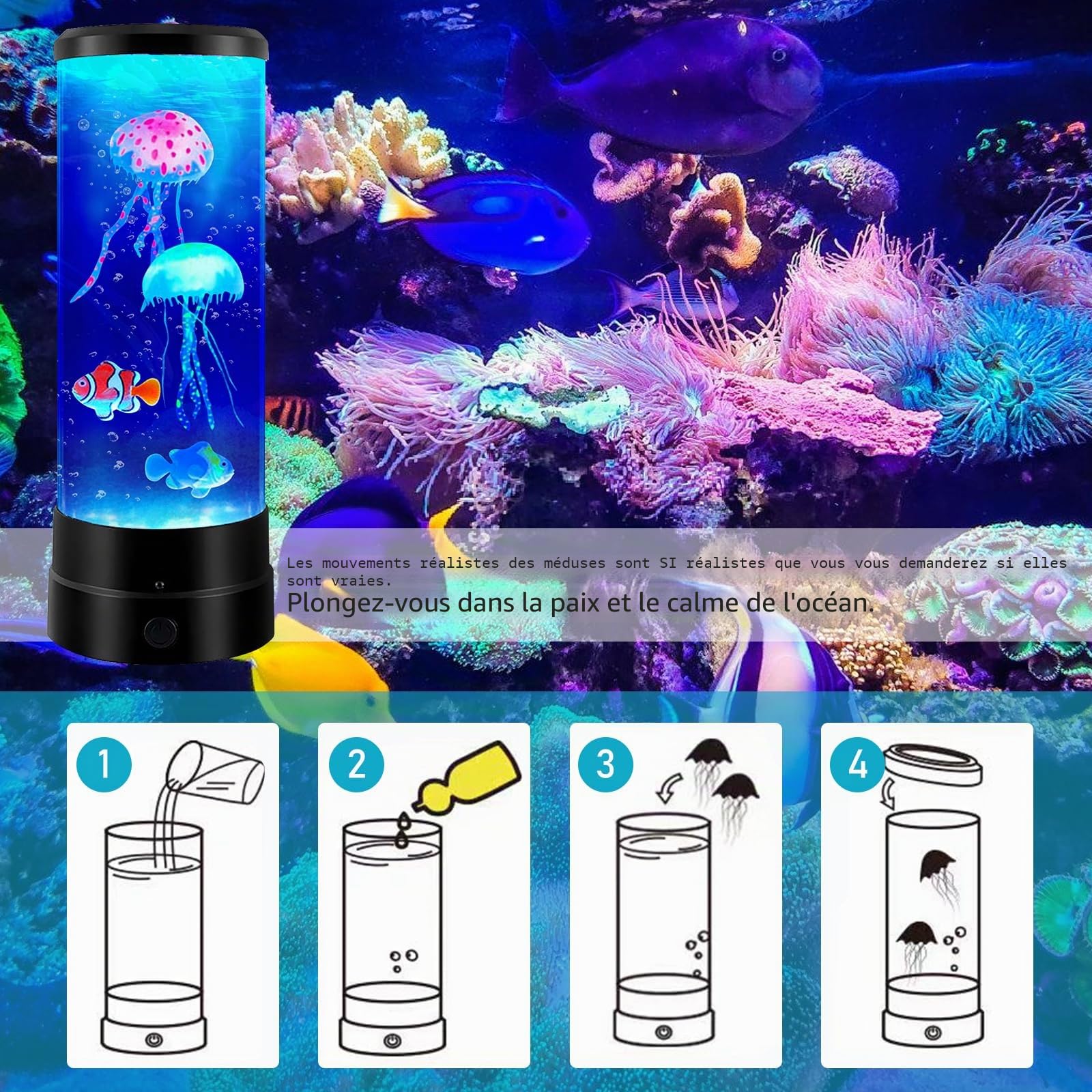 PORFOYO Lampe à lave méduses, ronde, méduses, avec 17 modes de changement de couleur, télécommande, lampe à lave pour lumière d'ambiance, veilleuse, décoration de la maison