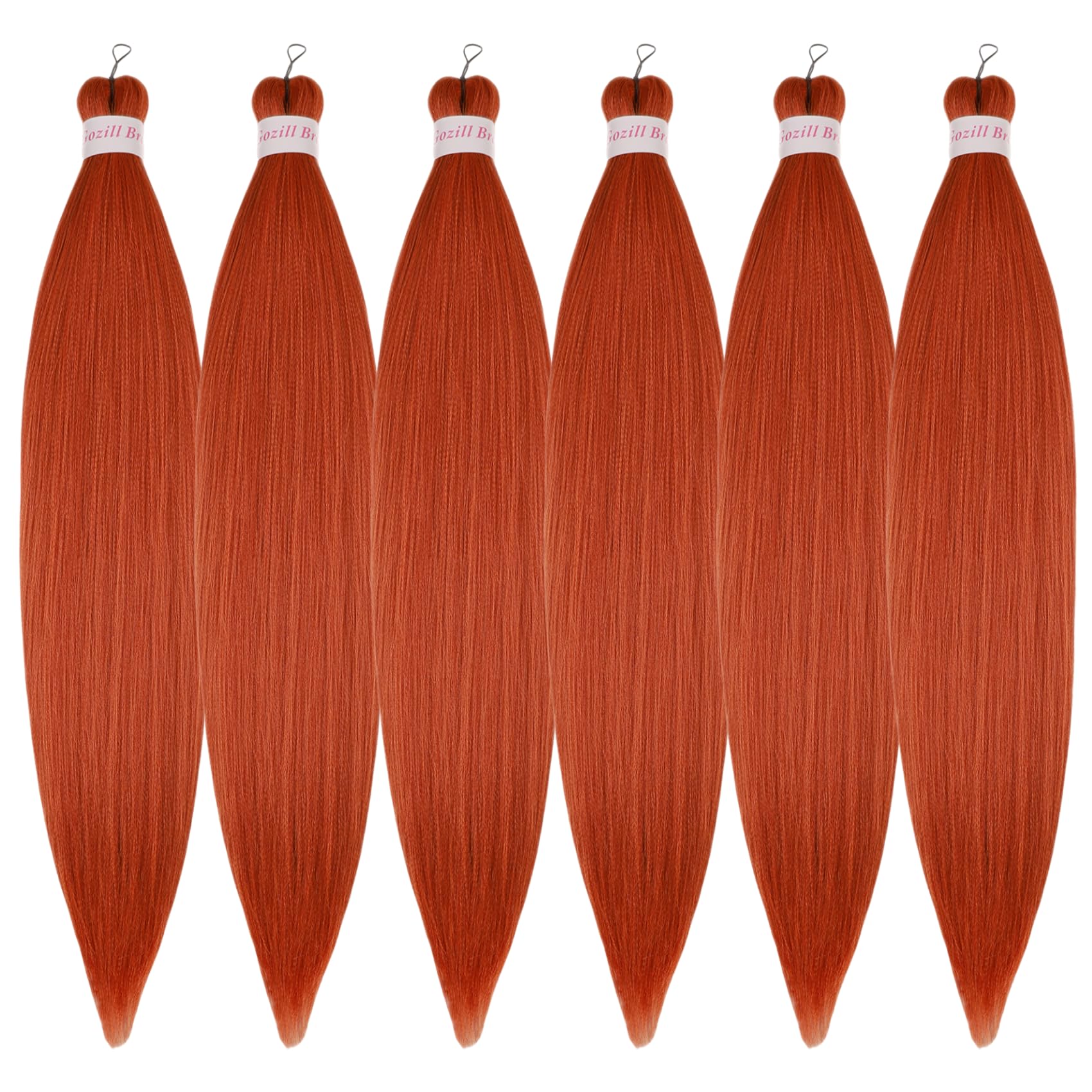 Ginger Orange Braiding Hair Pre Stretched Kanekalon Braiding Hair Extension 26 Inch 6 Packs Colored Synthetic Fake Hair for Braiding