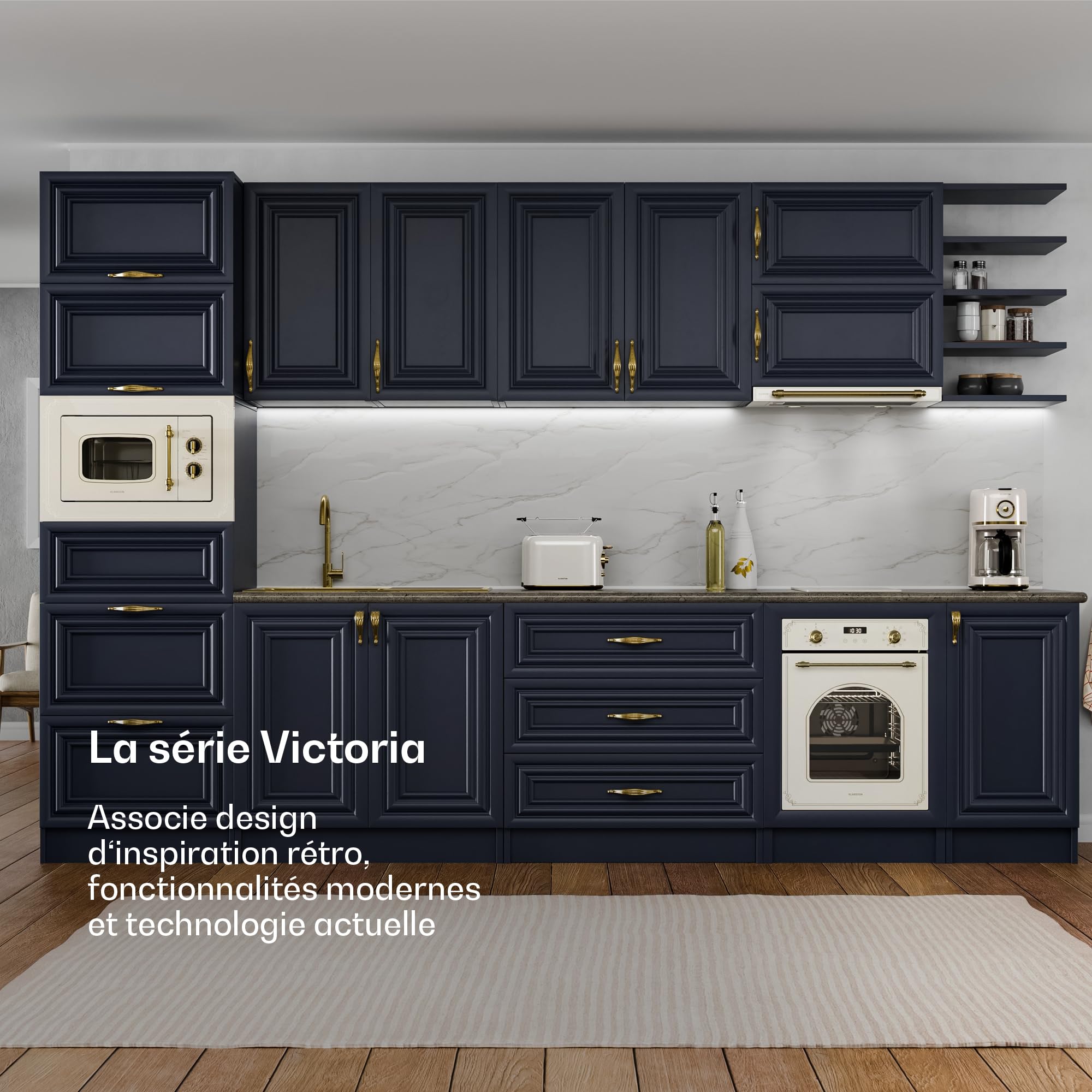Klarstein Elizabeth Slim Four Encastrable 45 cm - 49 L, 9 Fonctions, Chaleur Tournante, Nettoyage Vapeur, Minuterie Numérique, Porte Amovible, Classe Énergétique A, Verre Trempé Noir
