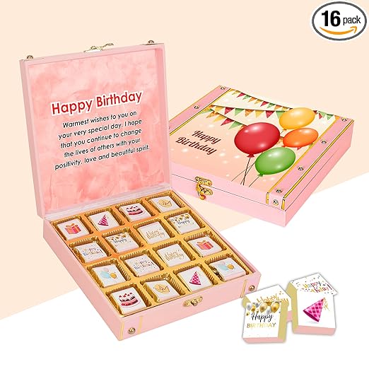Chocoloony Birthday Gift | 16Pcs Milk Chocolates Wooden Gift Box & Greeting Card | Milk Chocolate Box | Hamper For Women, Girl, Husband, Friend On Celebrations Birthday, 12 Gram
