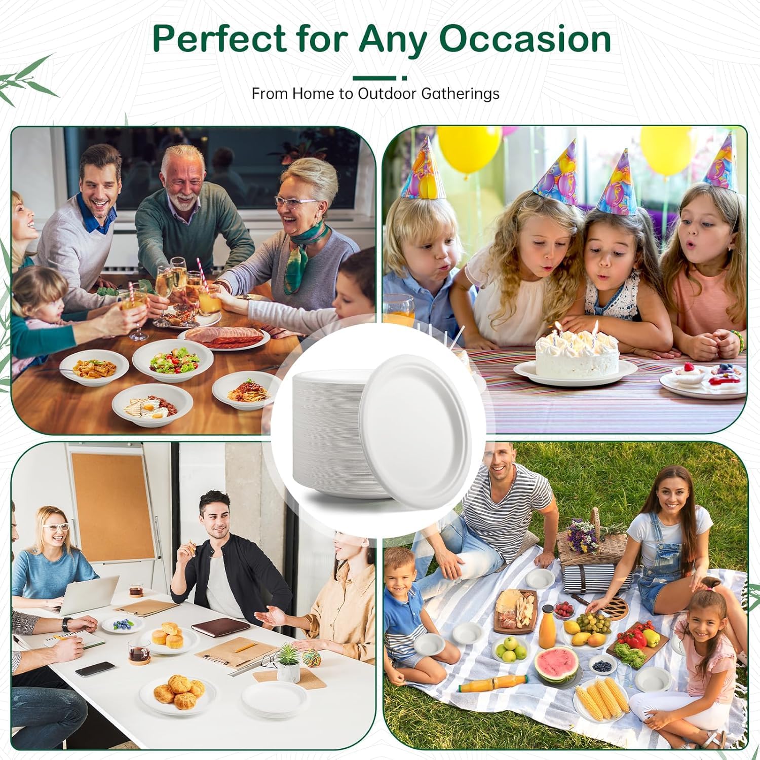 Platos de papel compostables de 10 pulgadas, paquete de 128 unidades, plato desechable biodegradable resistente hecho de bagazo, perfecto para aperitivos, postres, fiestas, bodas y más