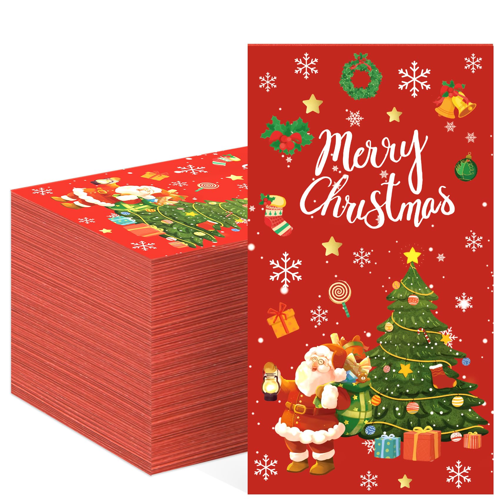 100 Pack Christmas Napkins Disposable Hand Towels for Bathroom Christmas Cocktail Napkins Snowflake Santa Paper Napkins Guest Napkins for Xmas Winter Holiday Dinner Kitchen Party Decorations Supplies