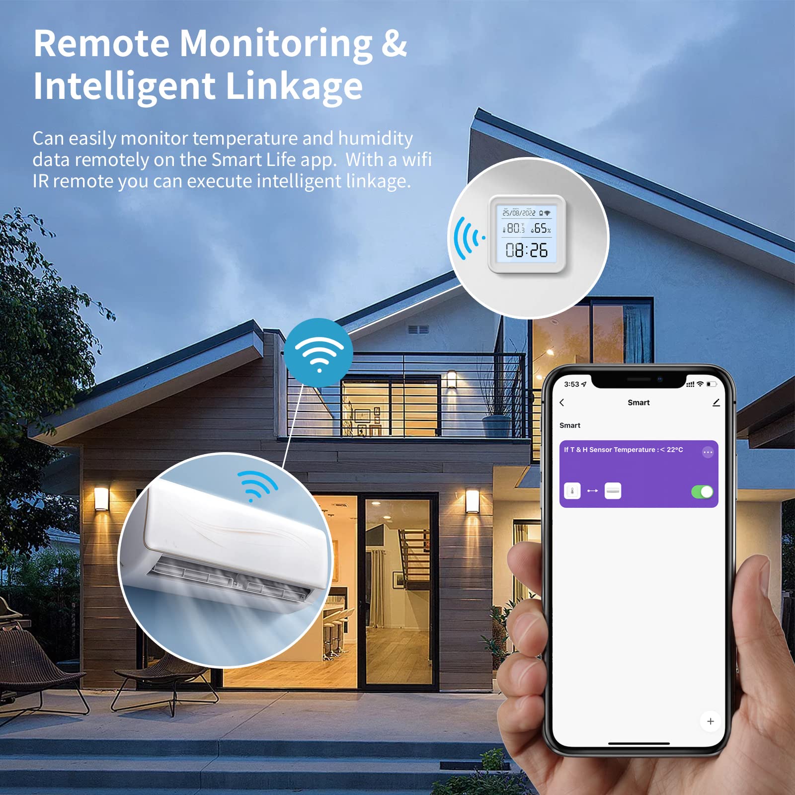 WiFi Thermometre Hygrometre Interieur, Tuya Thermomètre Intérieur Capteur Humidité Avec écran Rétro-éclairé D'enregistrement de Données, Chambre bébé Hygrometre Termometre Maison