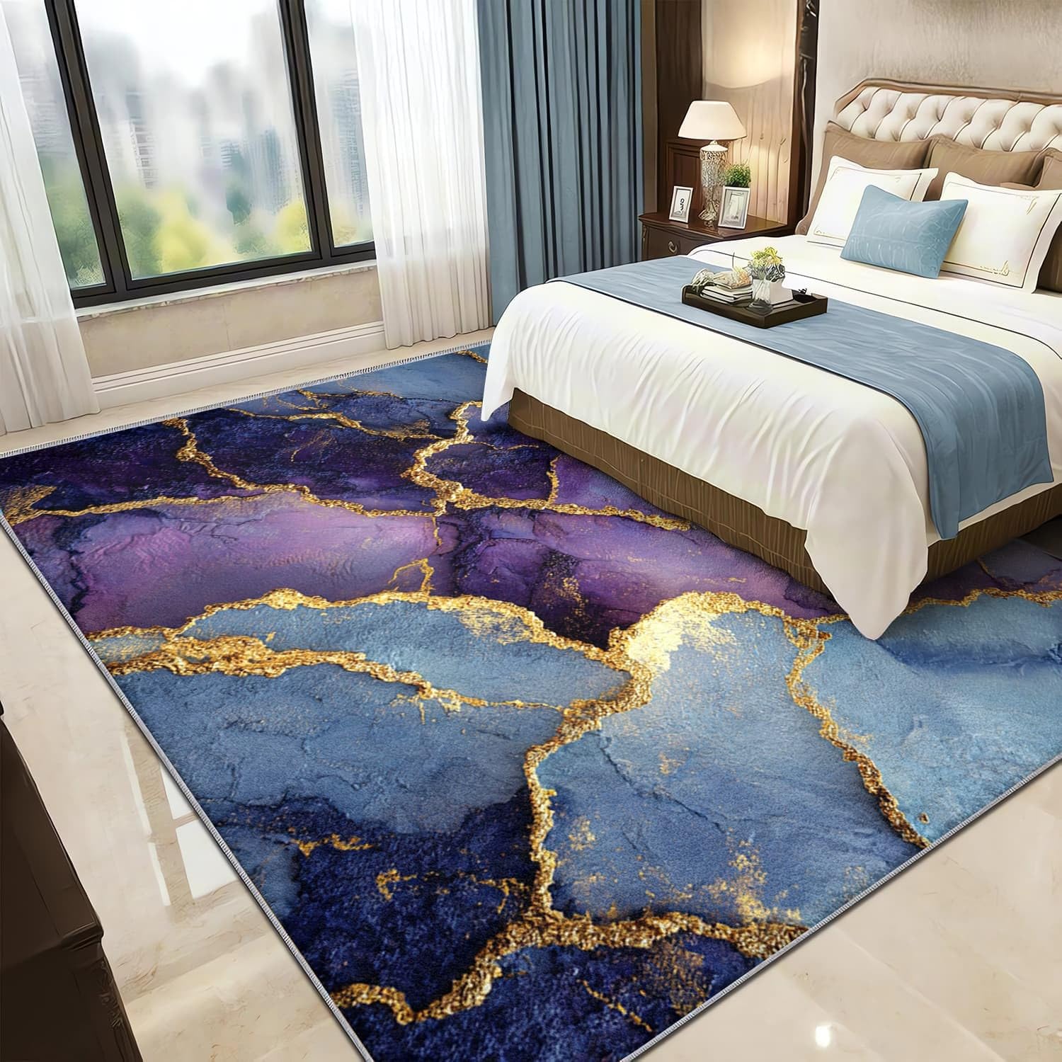 Dywan do wnętrz 200 x 300 cm wzór kamieni szlachetnych z marmuru miękki i wygodny, purusta mata z krótkim włosiem antypoślizgowa podstawa idealna do salonu, sypialni i korytarza