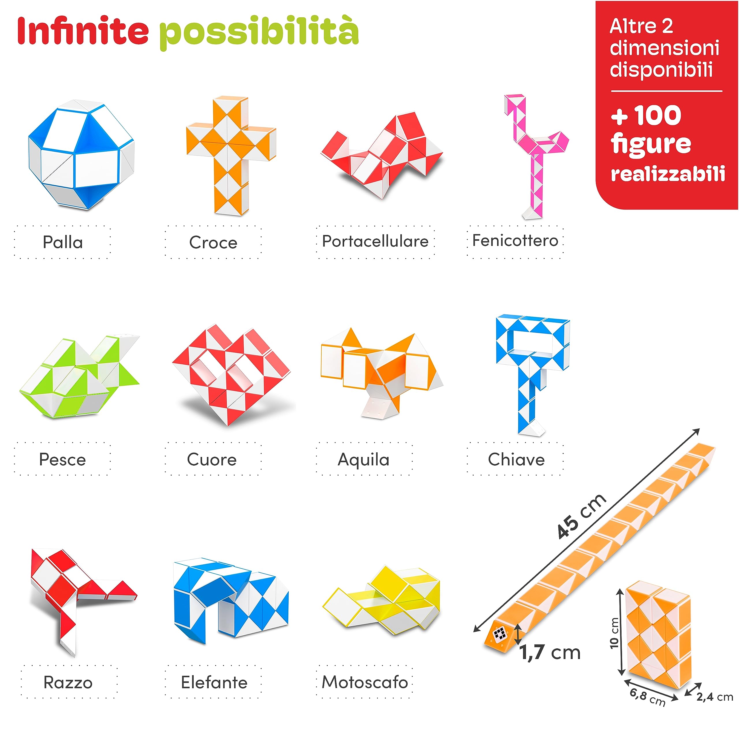 CUBIDI® Mini Serpenti Magici Puzzle – Gadget Regalo di Compleanno bambini, Regalini Festa Bambini – Serpente Giocattolo, Gioco Rompicapo Bambini e Adulti, Magic Snake - 24 Blocchi (Arancio)