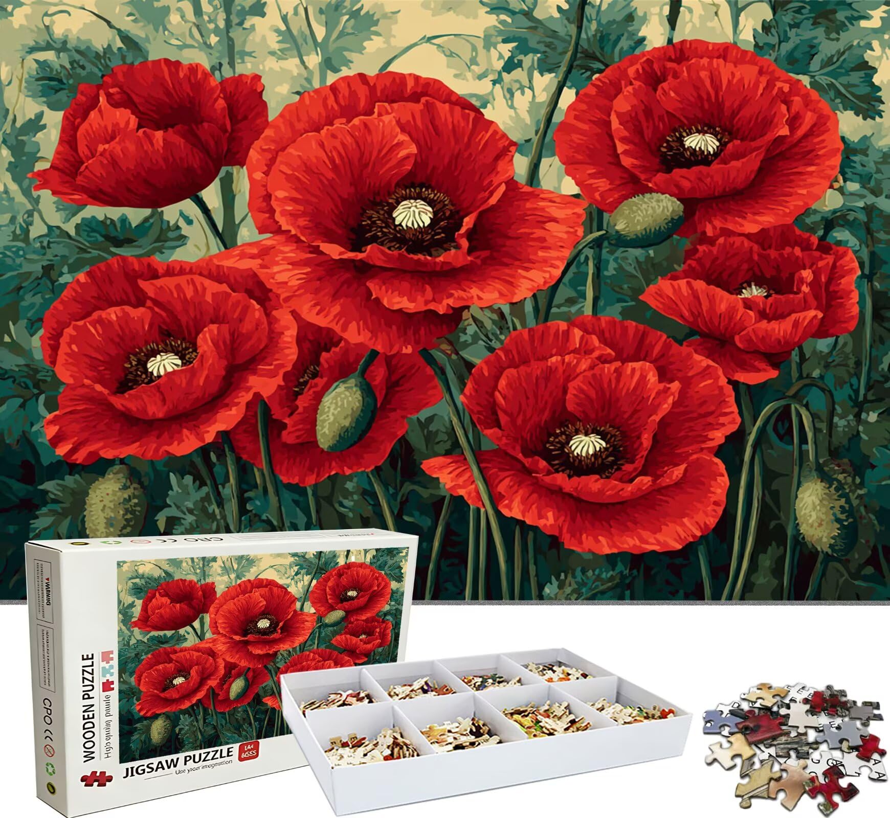 puzzle, puzzle 3000 pezzi per Adulti con Poster Incluso, Puzzles Legno per Gioco Familiare, Gioco Educativo e Antistress, Decorazione Parete Casa, Regalo Compleanno, 122 x 81 cm rosso fiore-2 w0-262