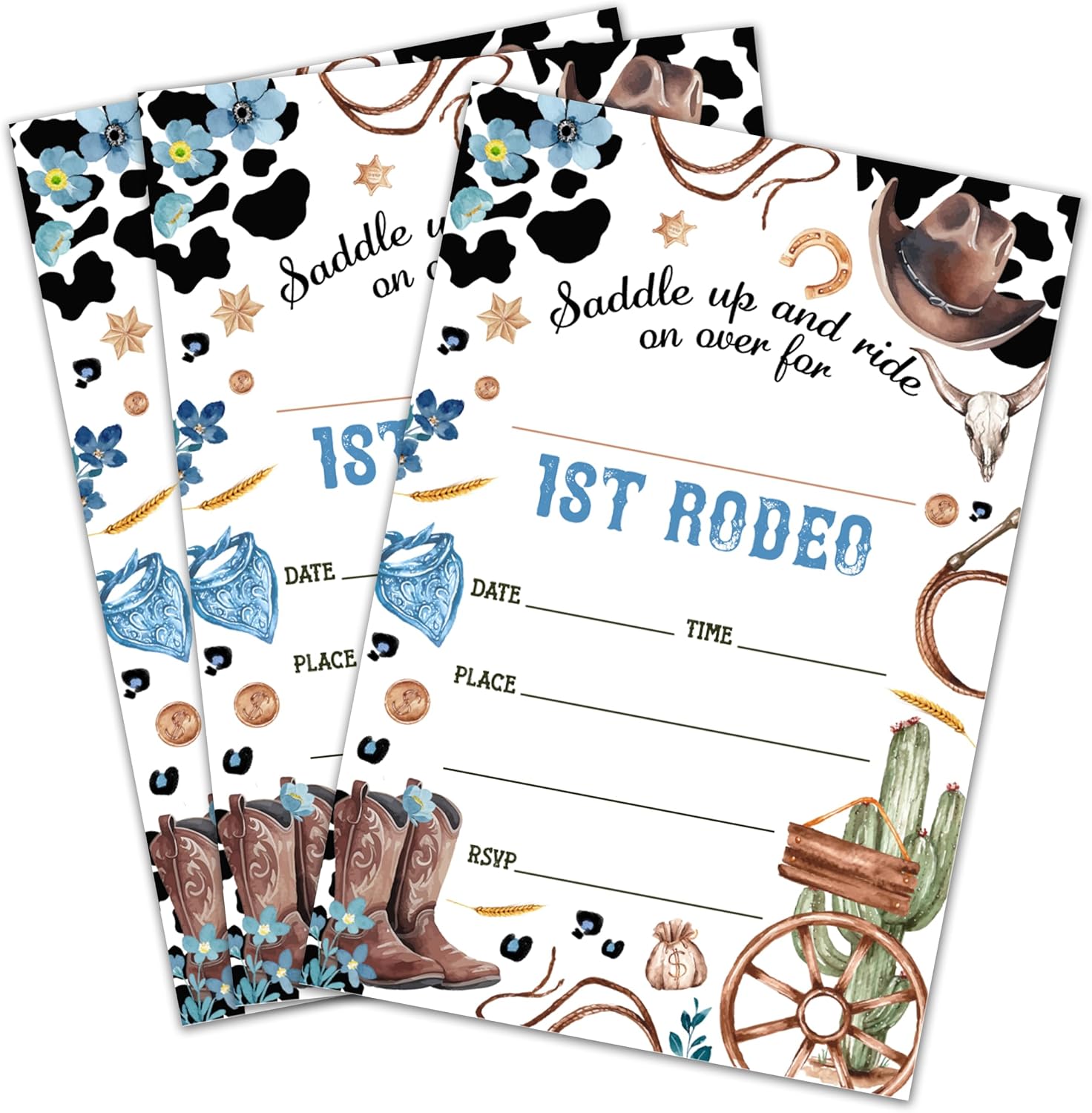 Dinosaur Theme Birthday Invitation Cards, Stomp Chomp And Roar Double-Sided Fill In Style Birthday Invites With Envelopes, Watercolor Invitations For Boys Girls, Teen, Party Favor & Supplies - A03