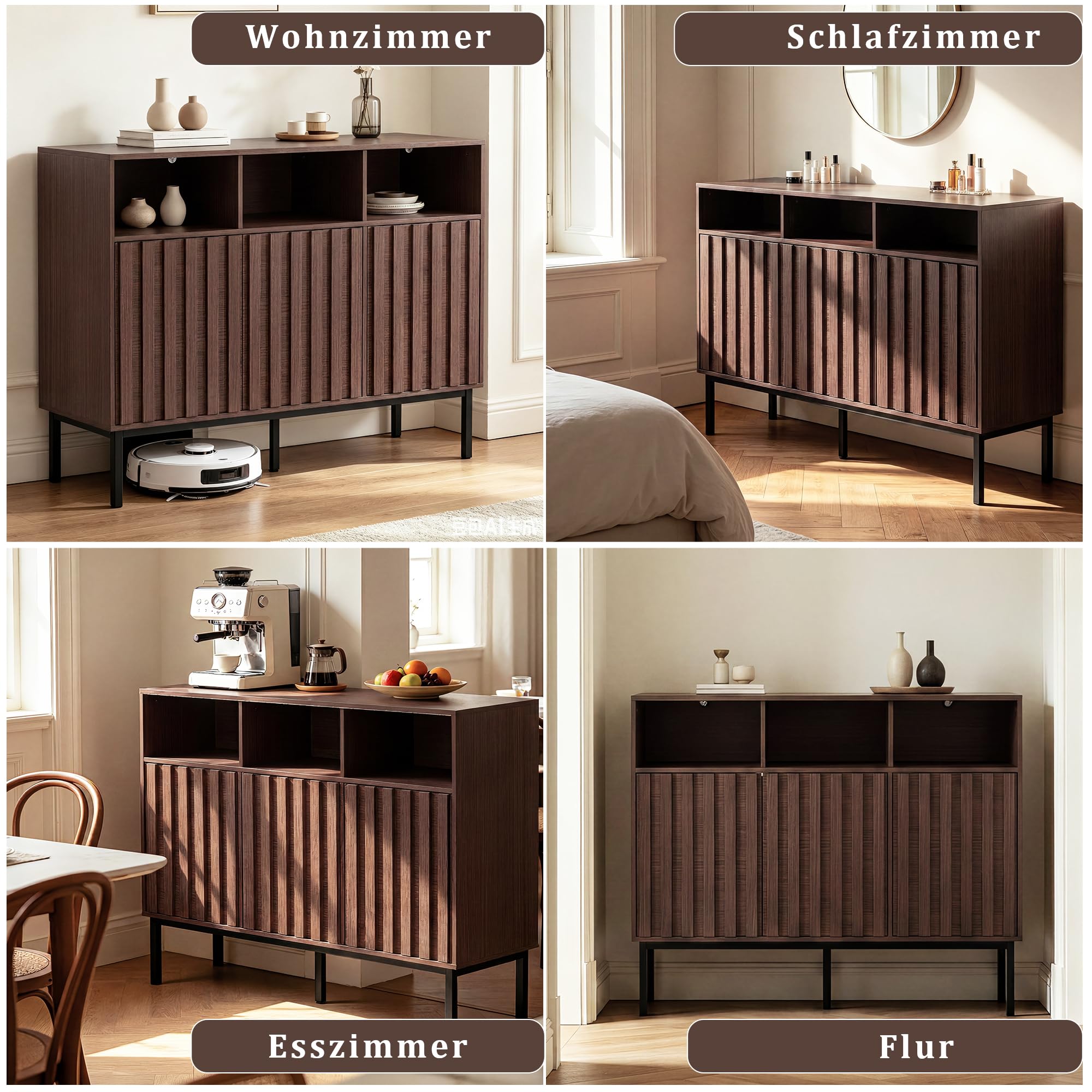 UEV Sideboard mit 3 Türen, 105 x 39 x 80cm, Aufbewahrungsschrank Küchenschrank, Kaffeebar Schrank für Wohnzimmer Schlafzimmer Flur Küche