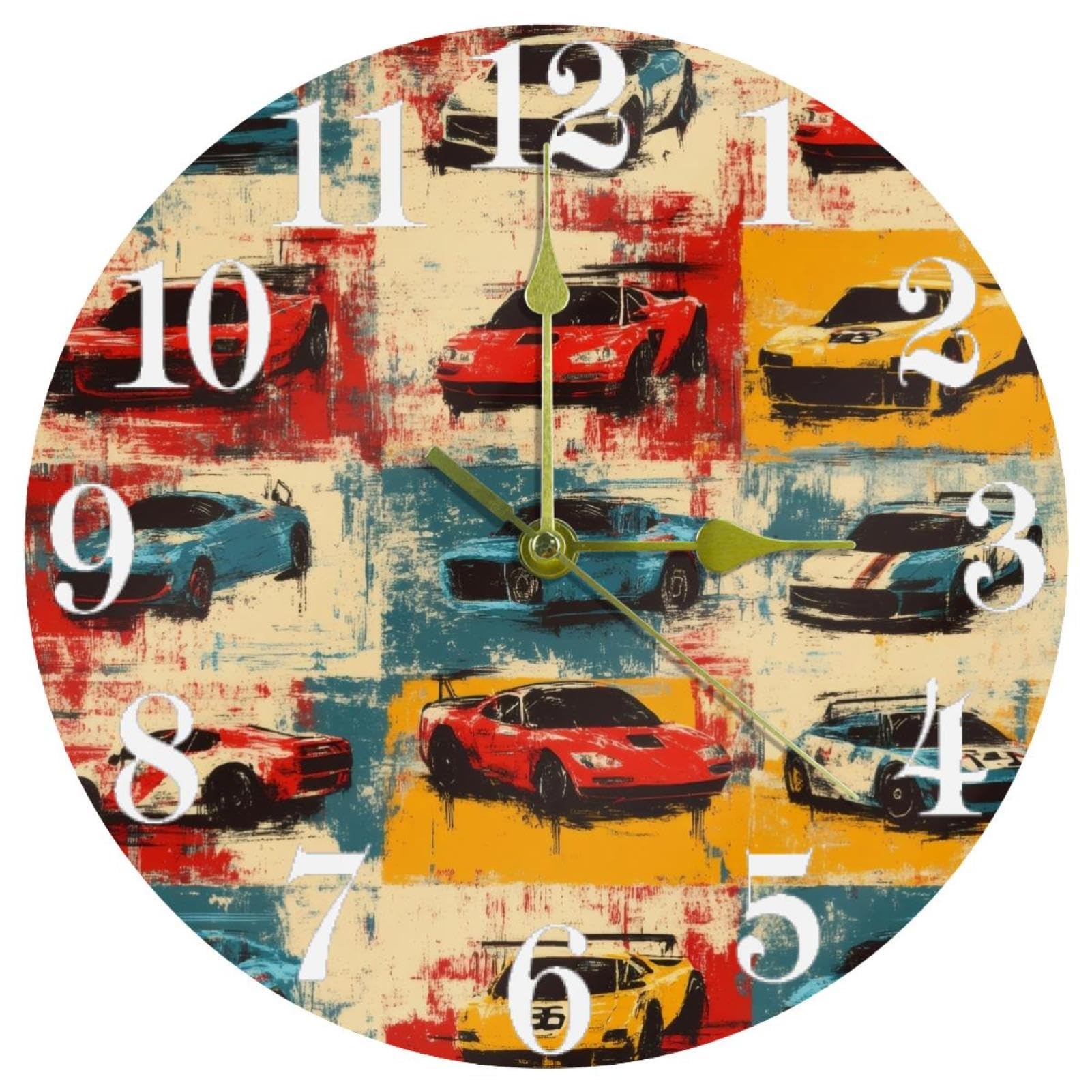 Horloge murale course grunge à quartz ronde silencieuse pour maison bureau et école