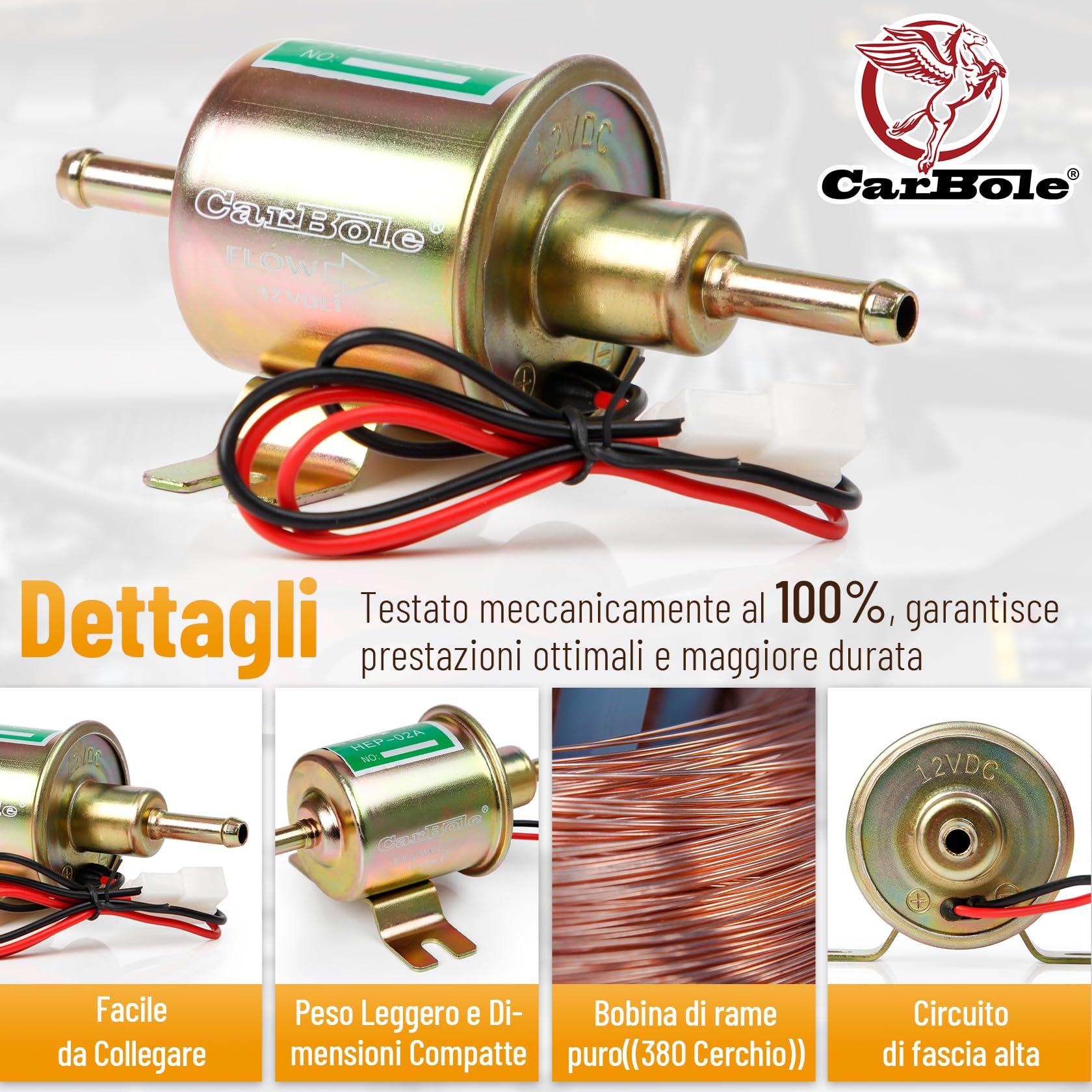 CarBole Pompa Carburante Elettrica 2.5-4 PSI Universale 5/16 Pollici 12v per Carburatore Motore HEP-02A