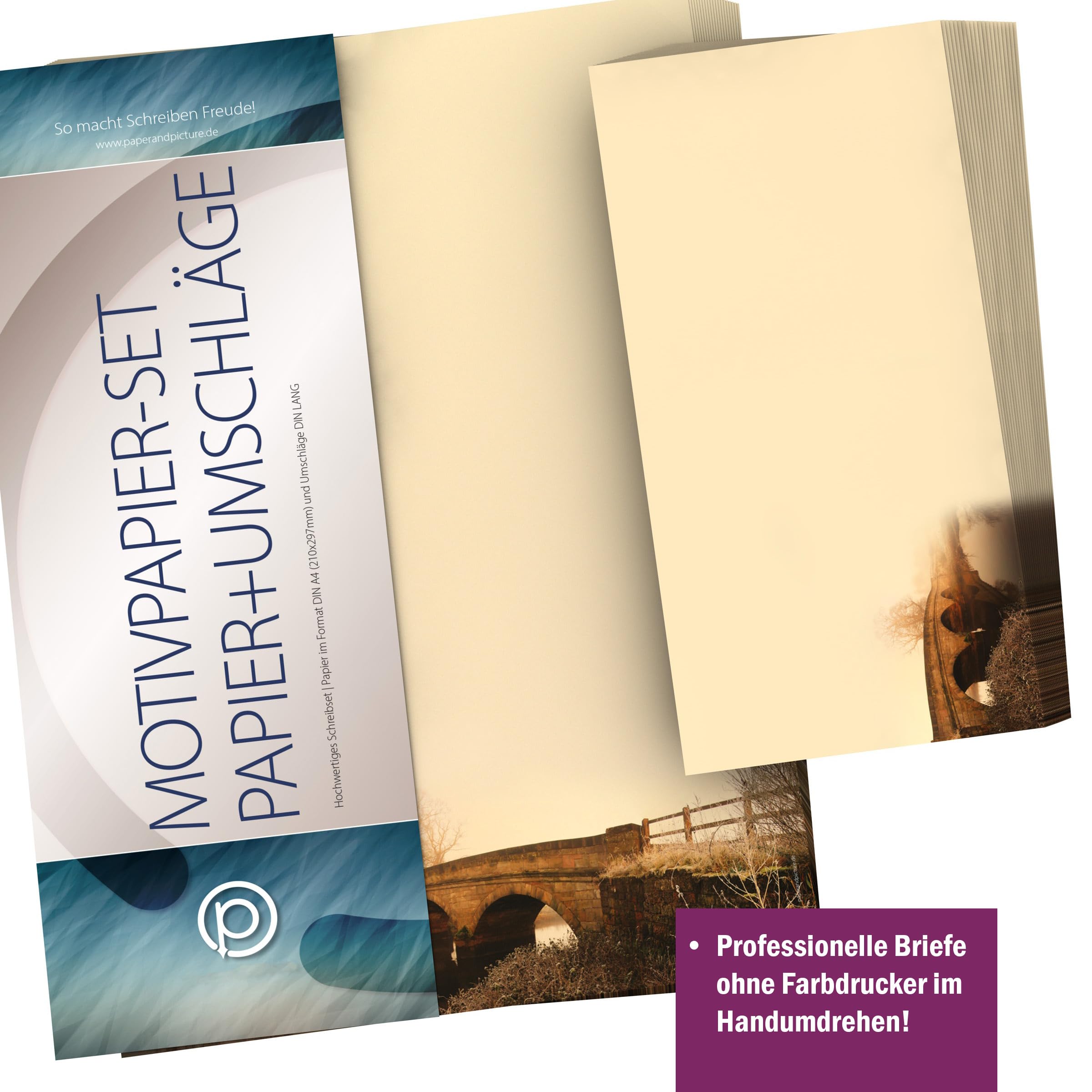 Motivpapier-Set 100 Blatt A4 + 100 Kuverts ohne Fenster
