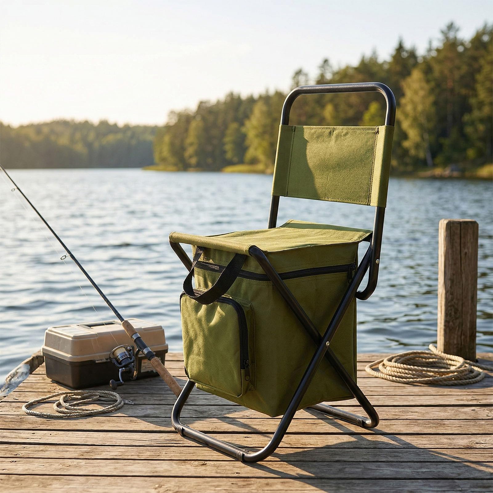 Asixxsix Sedia da Pesca Pieghevole con Borsa Termica, 3 in 1