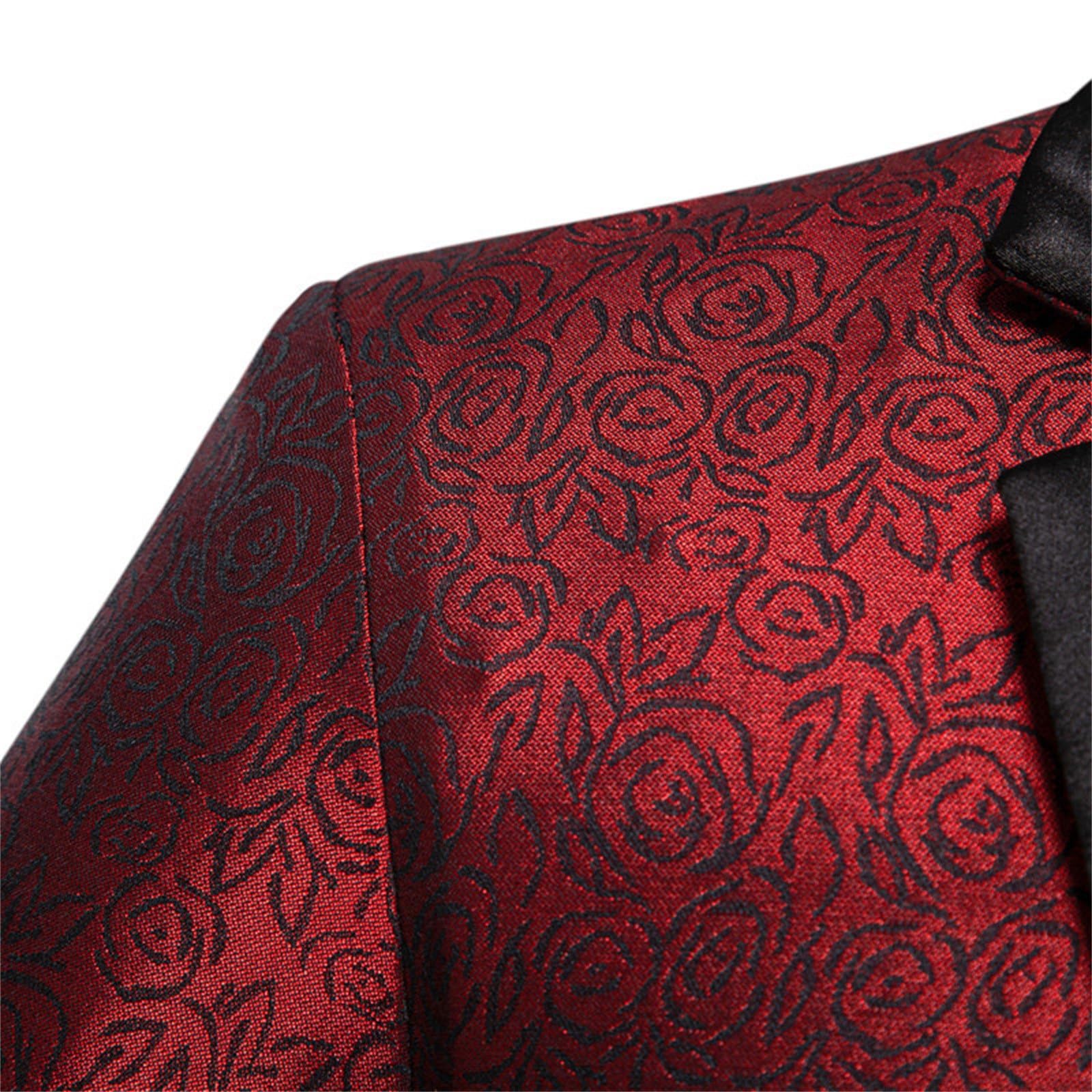 Generisch Tuta da uomo, 2 pezzi, abito da sera, festivo, motivo floreale in rilievo, giacca e pantaloni lunghi, discoteca, spettacolo, studio fotografico, lucido, per feste, carnevale, elegante set da